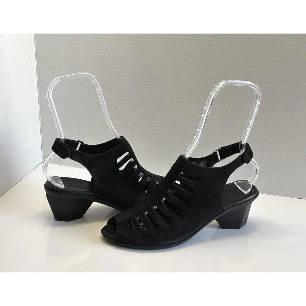 Arche Soexor Women's 9.5/40 Black Nubuck Slingback Cutout Comfort Heel Sandals
